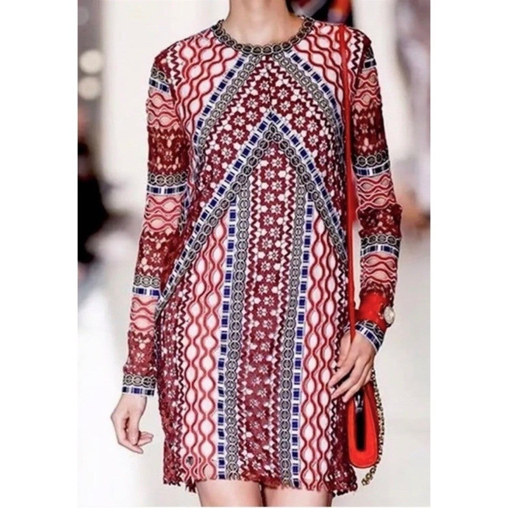 TORY BURCH Beauvoir Guipure Lace Embroidered Crochet Dress Shift Romantic Size 2