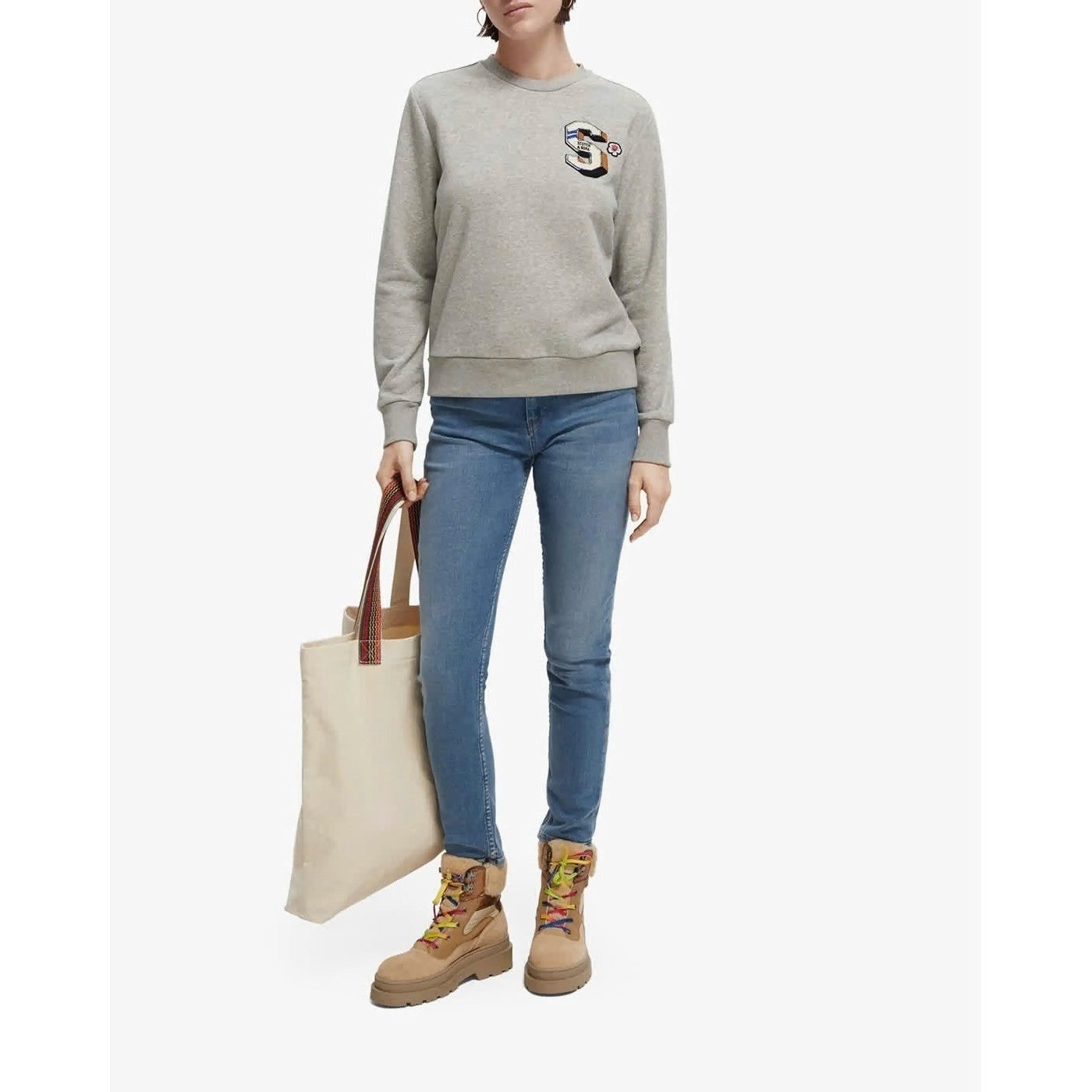 SCOTCH & SODA Artwork Crew Neck Sweatshirt Gray Monogram S Academia Medium