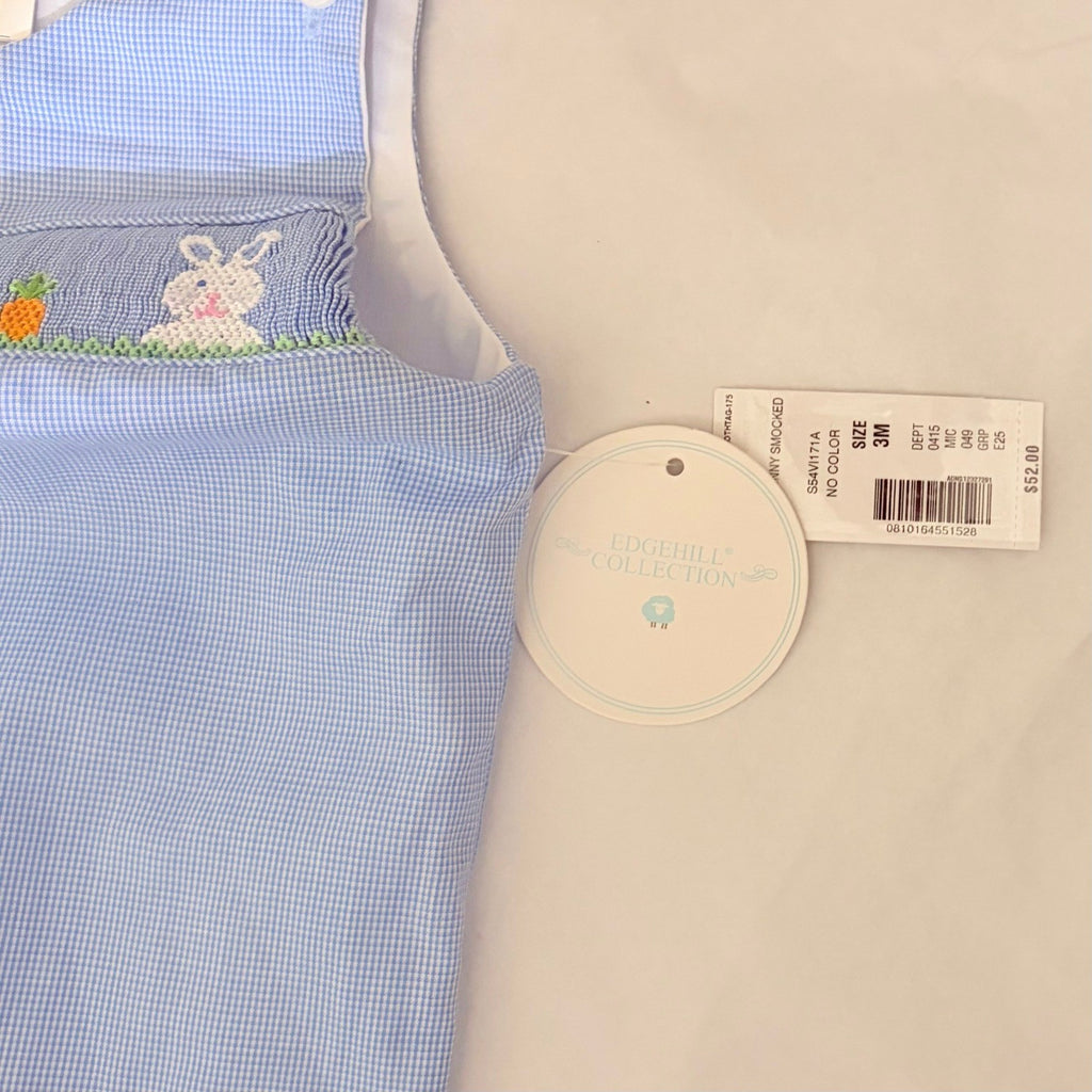 NWT!! EDGEHILL COLLECTION Smocked Bunny Gingham Plaid Romper Blue 3 Months