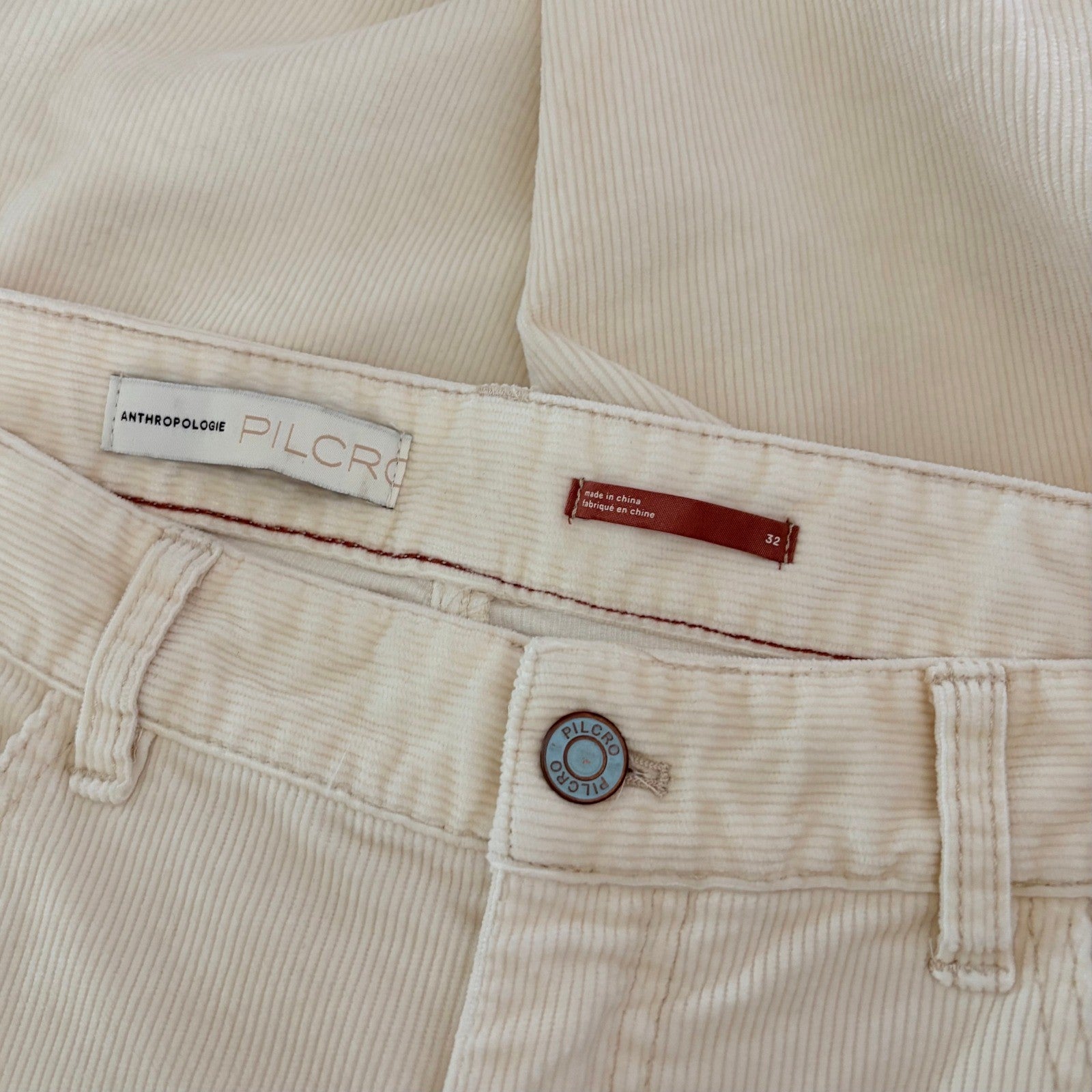 NEW!! Anthropologie PILCRO High Rise Slim Boyfriend Corduroy Pants Ivory Size 32