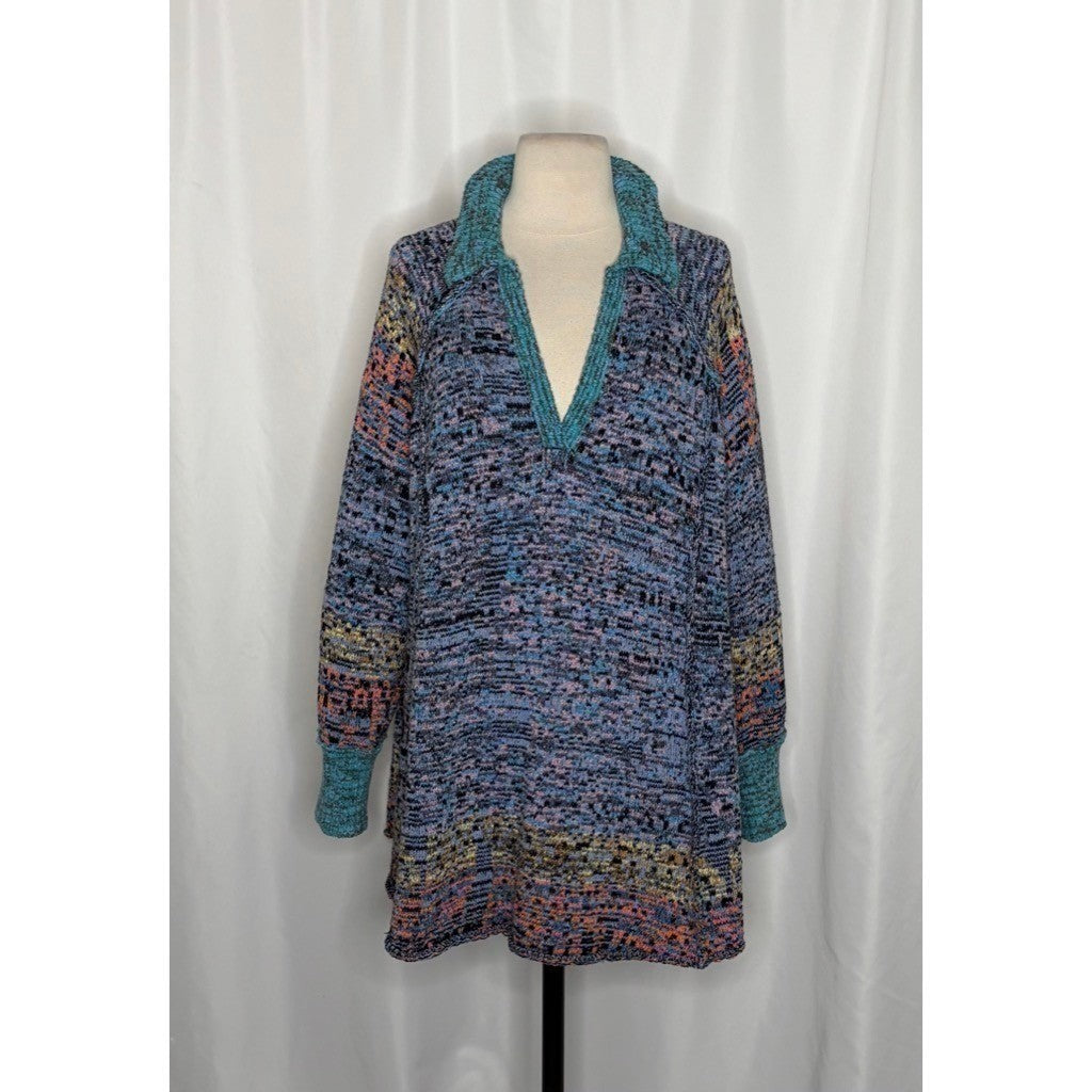 FREE PEOPLE Seasons Of Sun Mini Collared Pullover Knit Sweater Dress Small