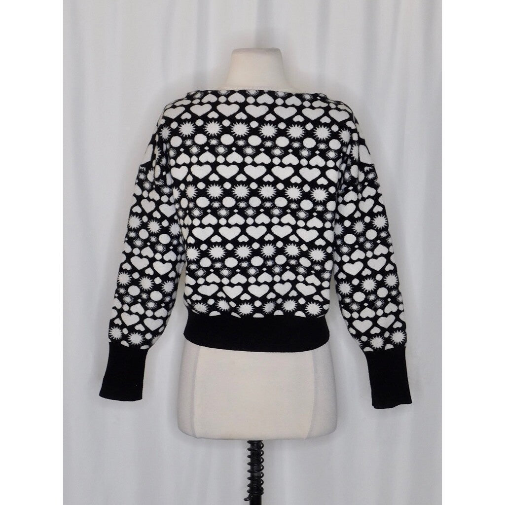 Anthropologie MAEVE Boat Bateau Neck Heart Print Sweater Pullover Knitwear Small