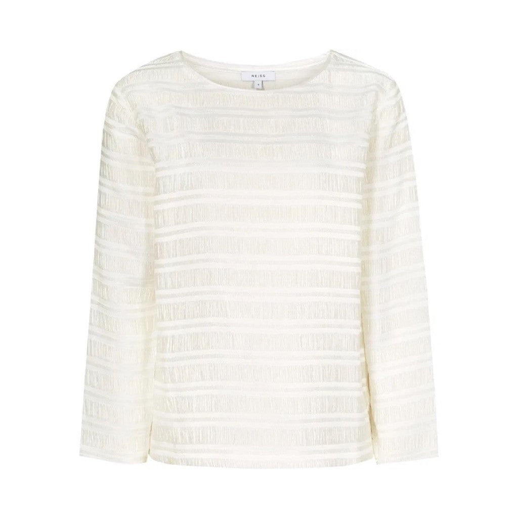 REISS Mandy Pleat-Detail Top Blouse White Solid Pullover Chic Professional Large