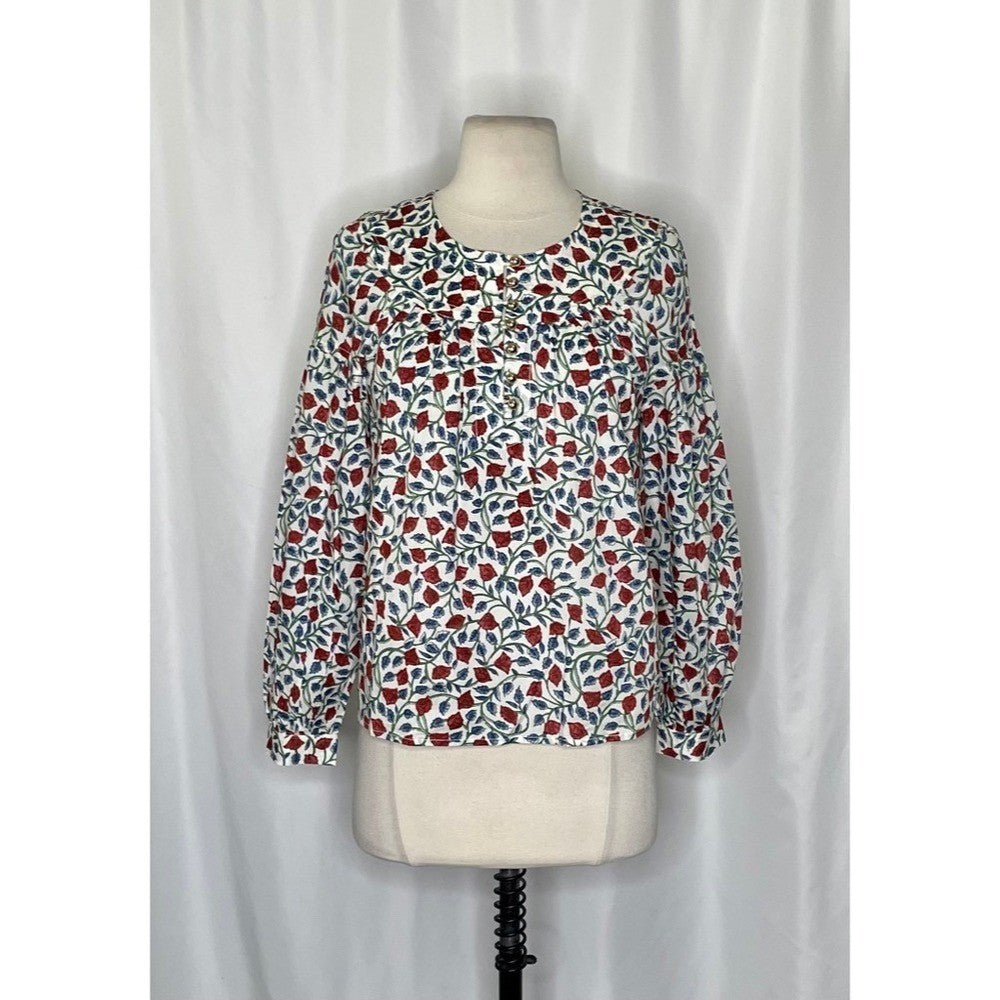 NWT!! J. CREW Shirred Popover Top Blouse Rosewood Floral Preppy Buttons X-Small