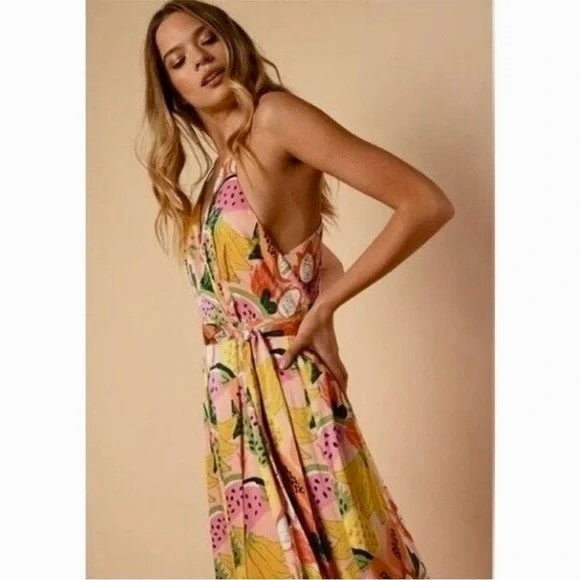 Anthropologie HUTCH Fruit High-Low Wrap Maxi Dress Glenne Tie Waist X-Small