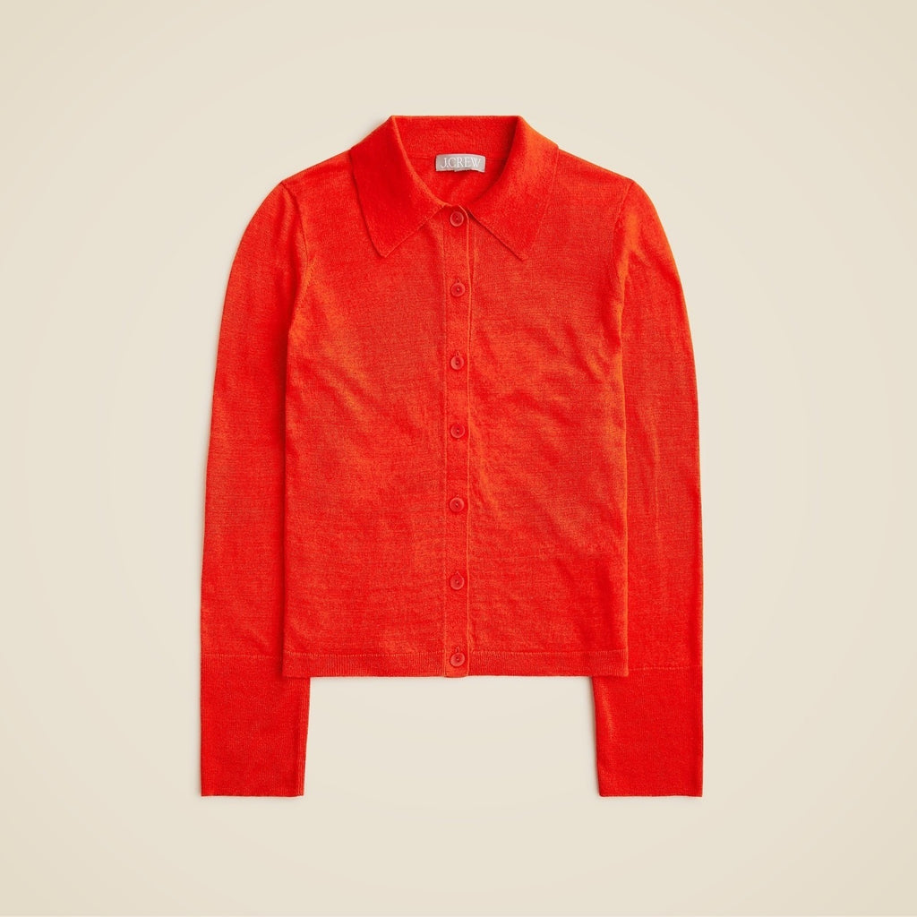 NWT!! J. CREW Collared Button-Up Sweater Cardigan Linen Poppy Orange Red Small