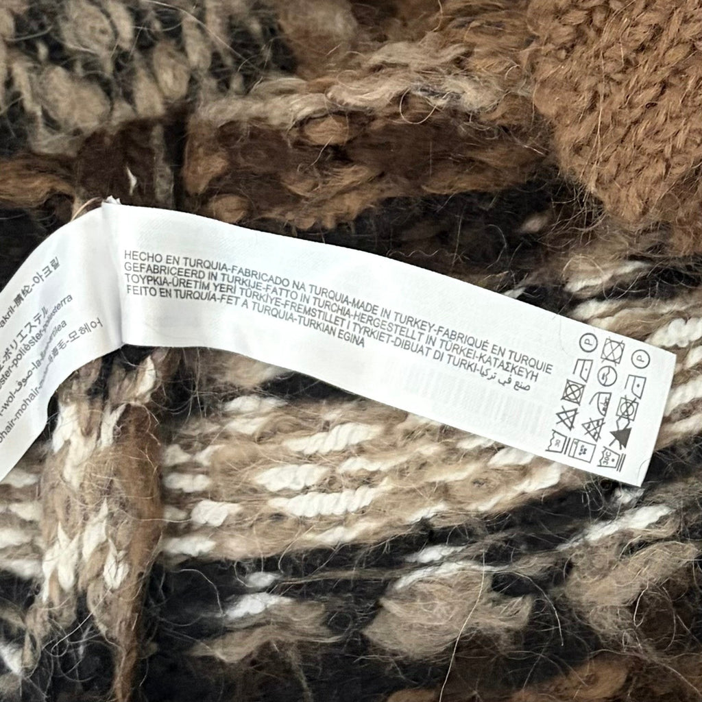 ZARA Fairisle Wool Mohair Cardigan Sweater Oversized Jacquard Knit Shawl Medium