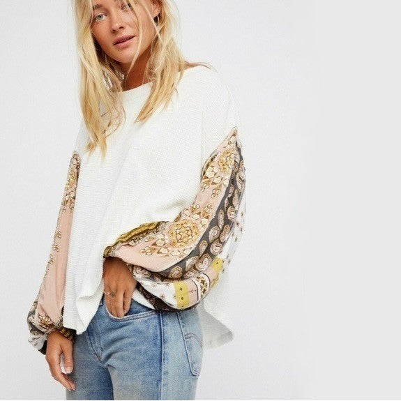 Free People WE THE FREE Blossom Thermal Top Shirt Bohemian Oversized Large