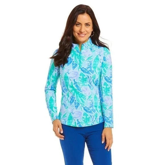NWT!! IBKUL Mock Neck Long Sleeve Zip Top UPF50 Allison Jade Periwinkle X-Small