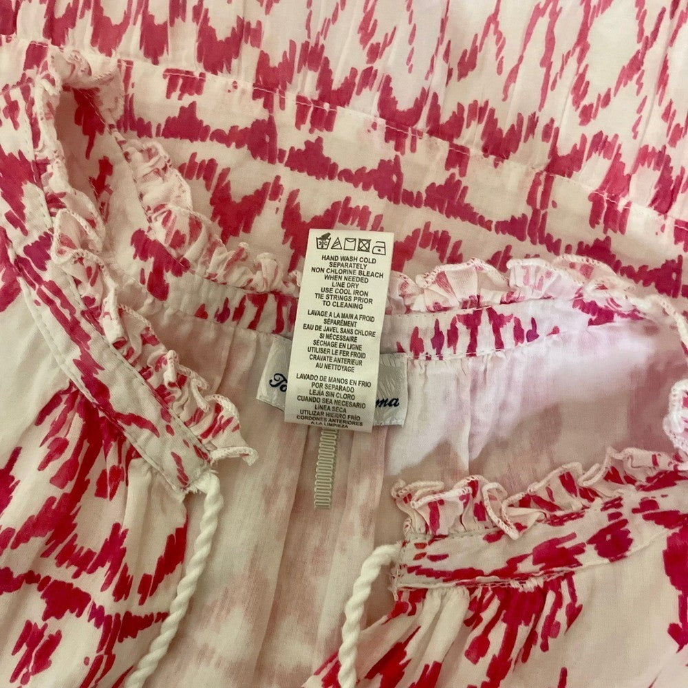 TOMMY BAHAMA Ikat Tropics Passion Pink White Midi Dress Cotton Voile Small