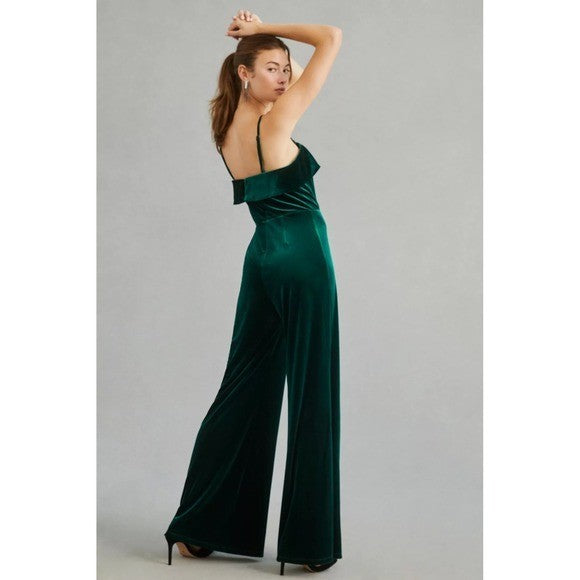 NWT!! Anthropologie COREY LYNN CALTER Green Velvet Wide Leg Jumpsuit X-Small