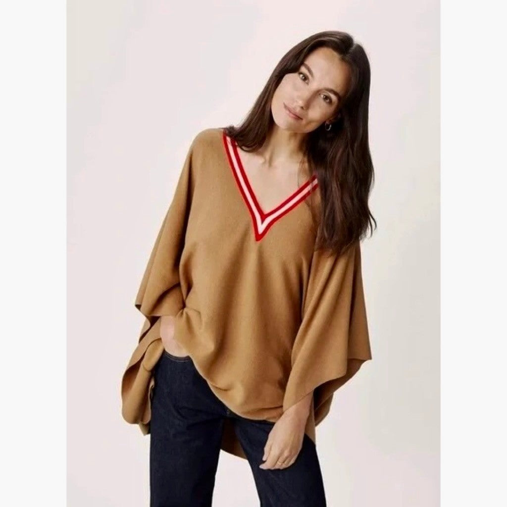 MERSEA Anywhere V Neck Poncho Birch Brown Red Stripe Mer Sea One Size OS