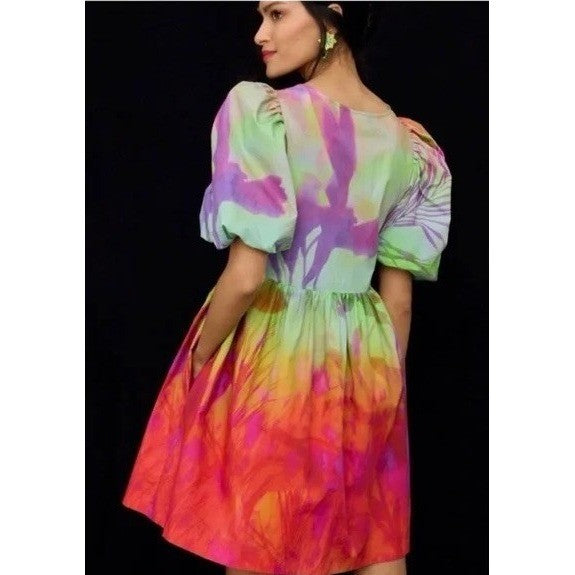 NWT!! Anthropologie Plenty by TRACY REESE Tie Dye Puff Sleeve Dress X-Small