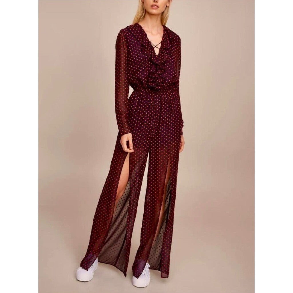 NWT!! THE FIFTH LABEL Titania Jumpsuit Black Red Clip Dot Dots Ruffle X-Small
