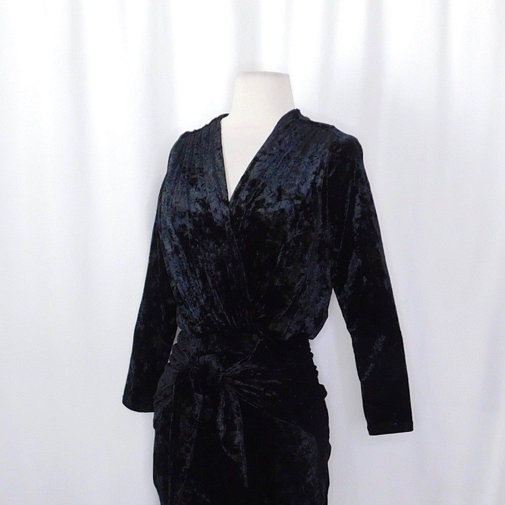 MISA Los Angeles Ophelie Black Crushed Velvet Tie Front Mini Dress Stretch Small