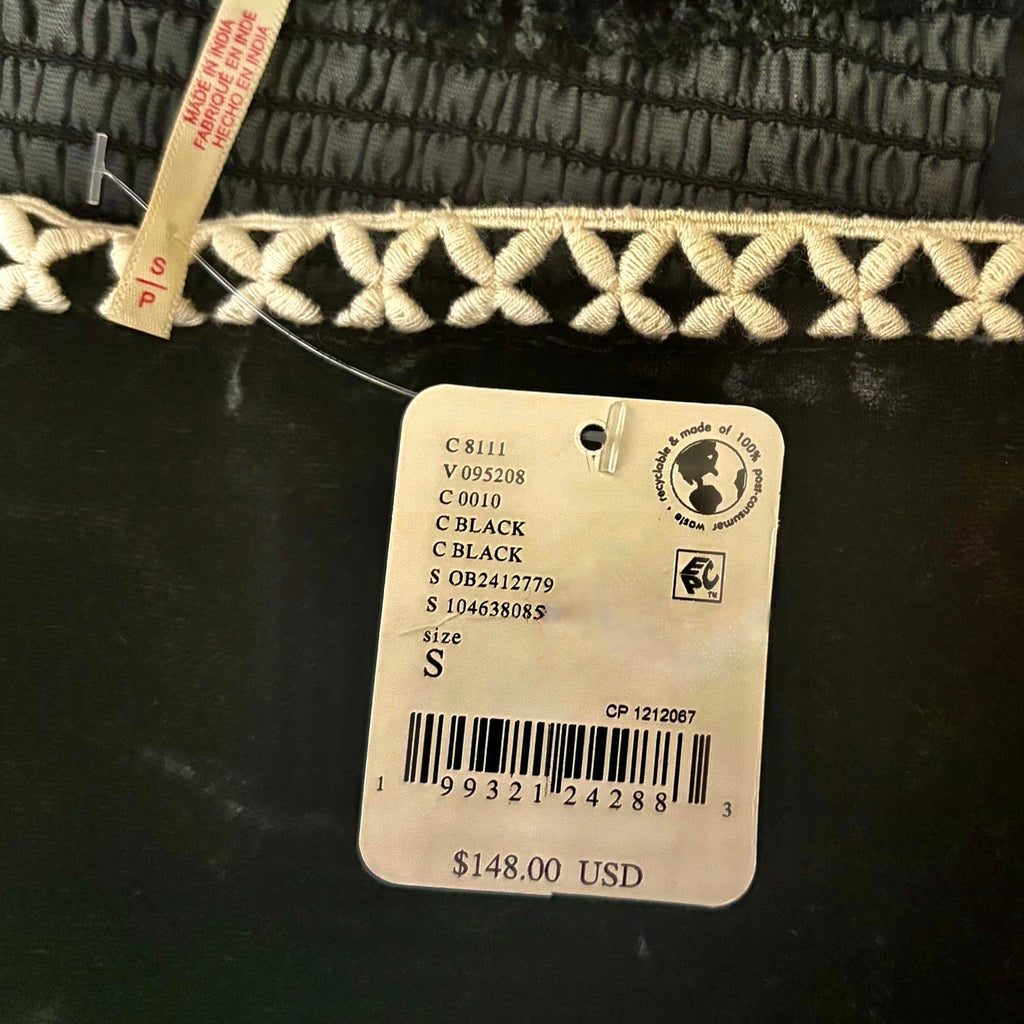NWT!! FREE PEOPLE Tyler Velvet Corset Top Black Cream Embroidered Bohemian Small