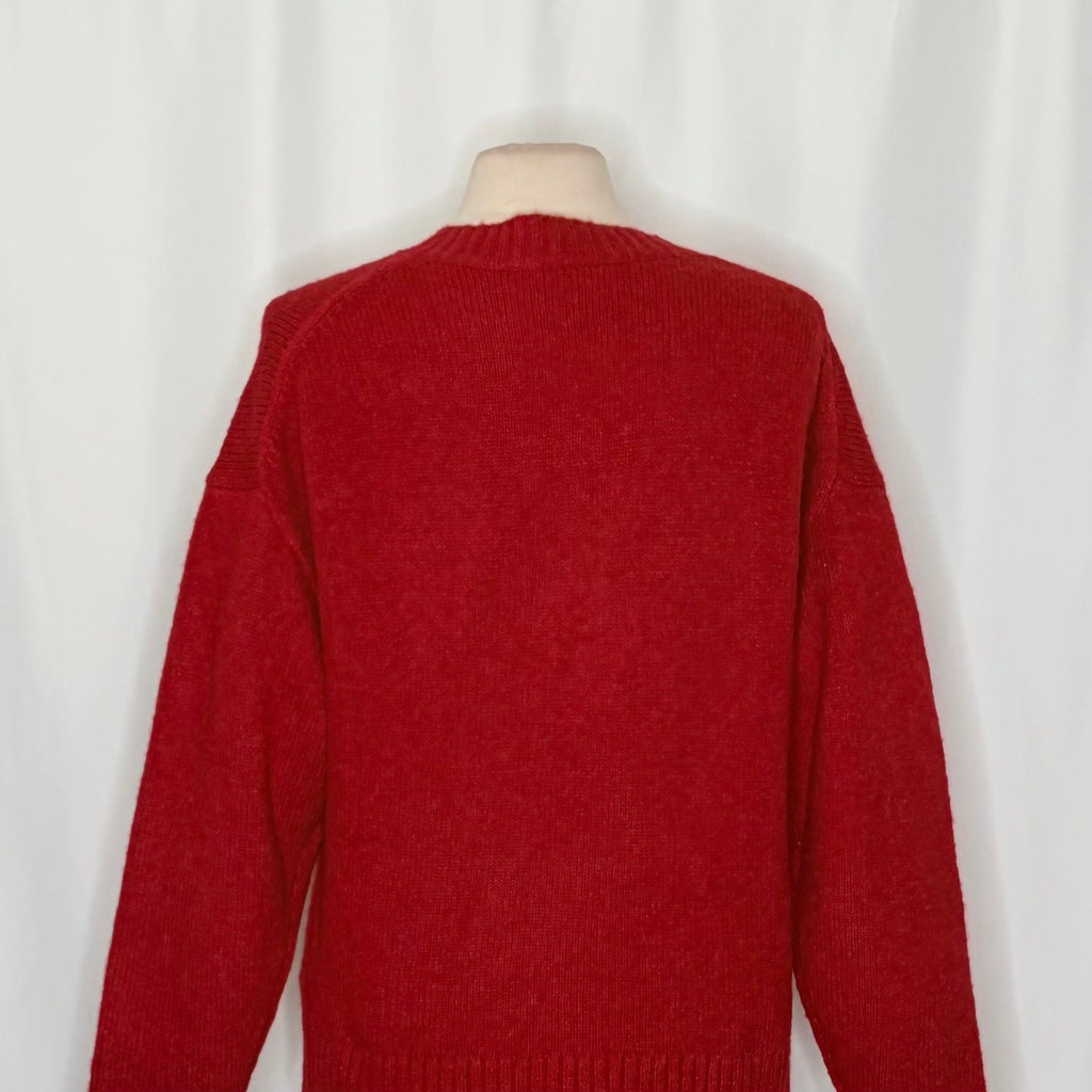 J. CREW Relaxed V Neck Pullover Sweater Solid Red Merino Wool Alpaca Medium