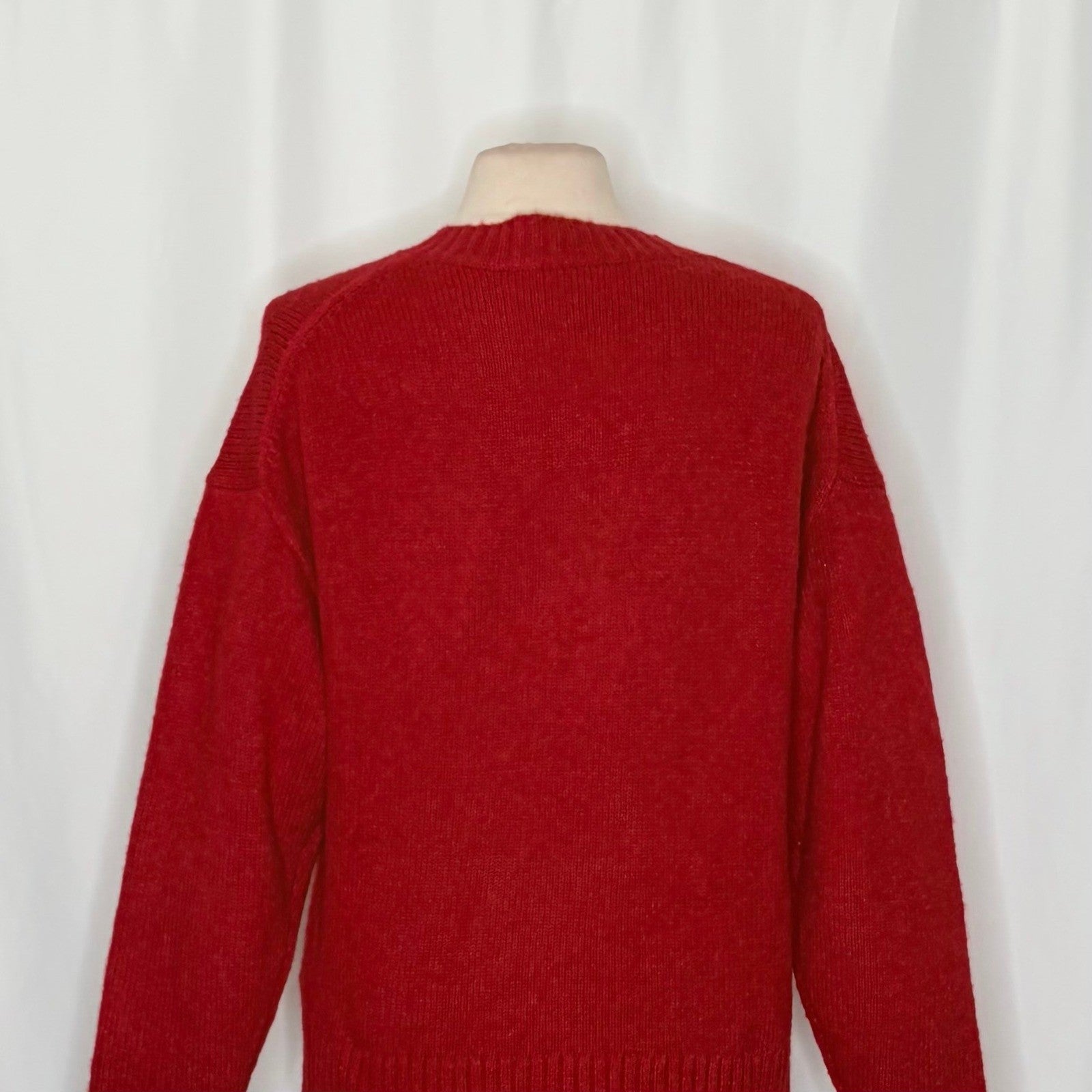 J. CREW Relaxed V Neck Pullover Sweater Solid Red Merino Wool Alpaca Medium