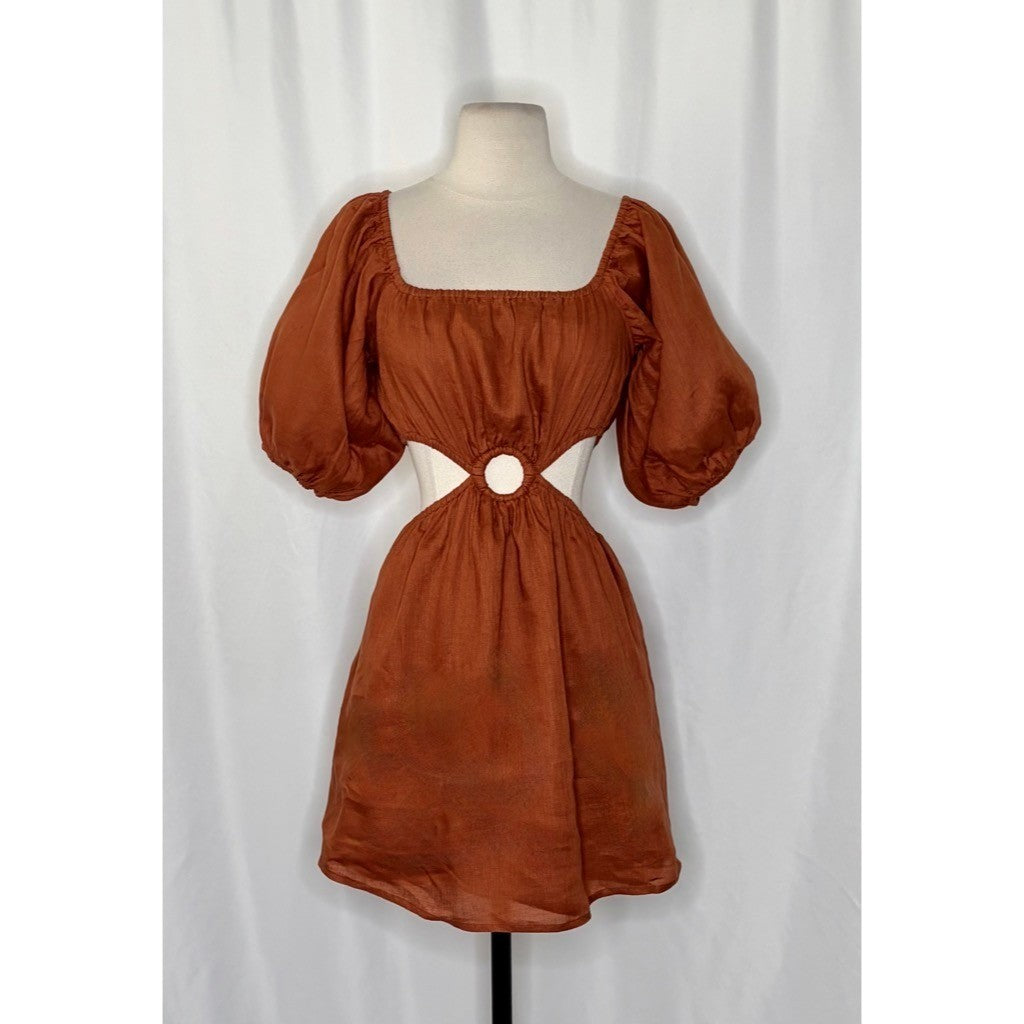 Revolve FAITHFULL THE BRAND Almero Linen Dress Brown Plain Spice Party X-Small