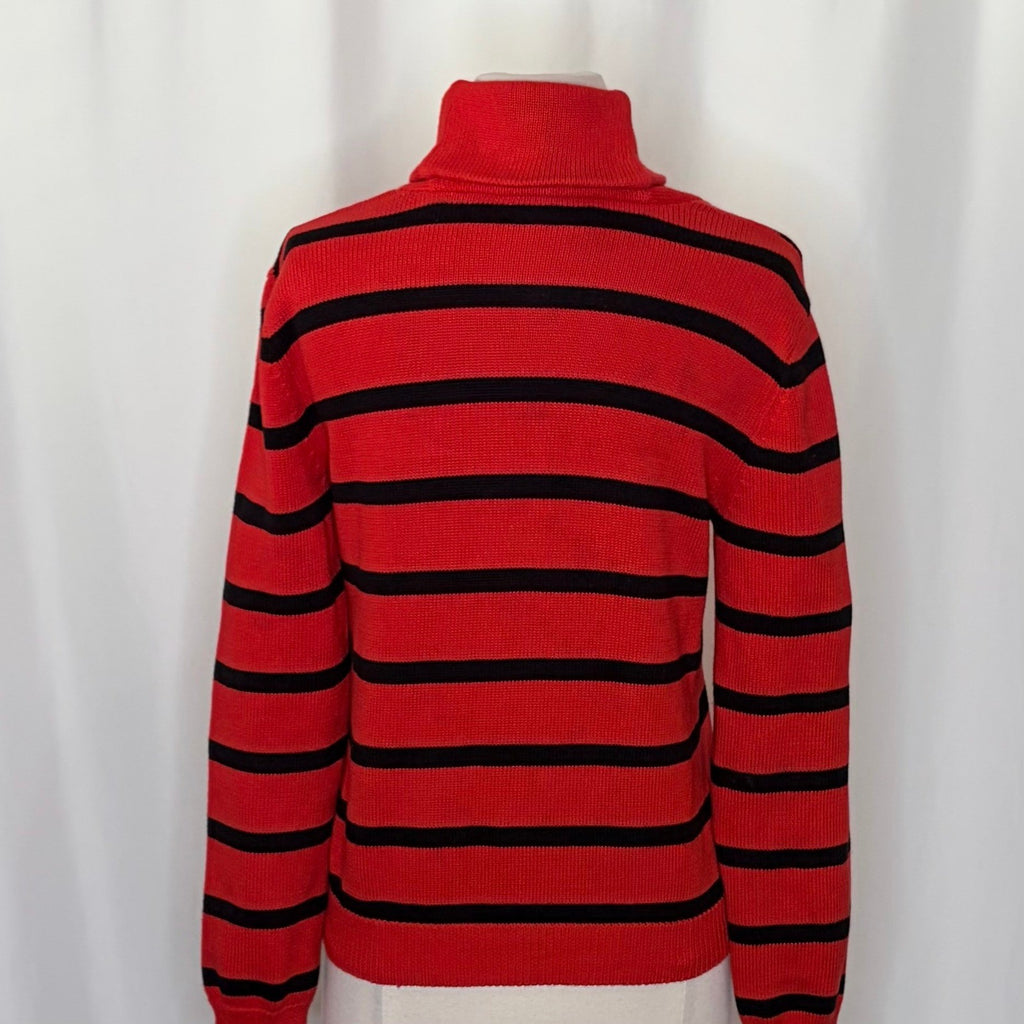 Lauren RALPH LAUREN Red Navy Blue Stripe Shawl Collar Sweater Knit Medium