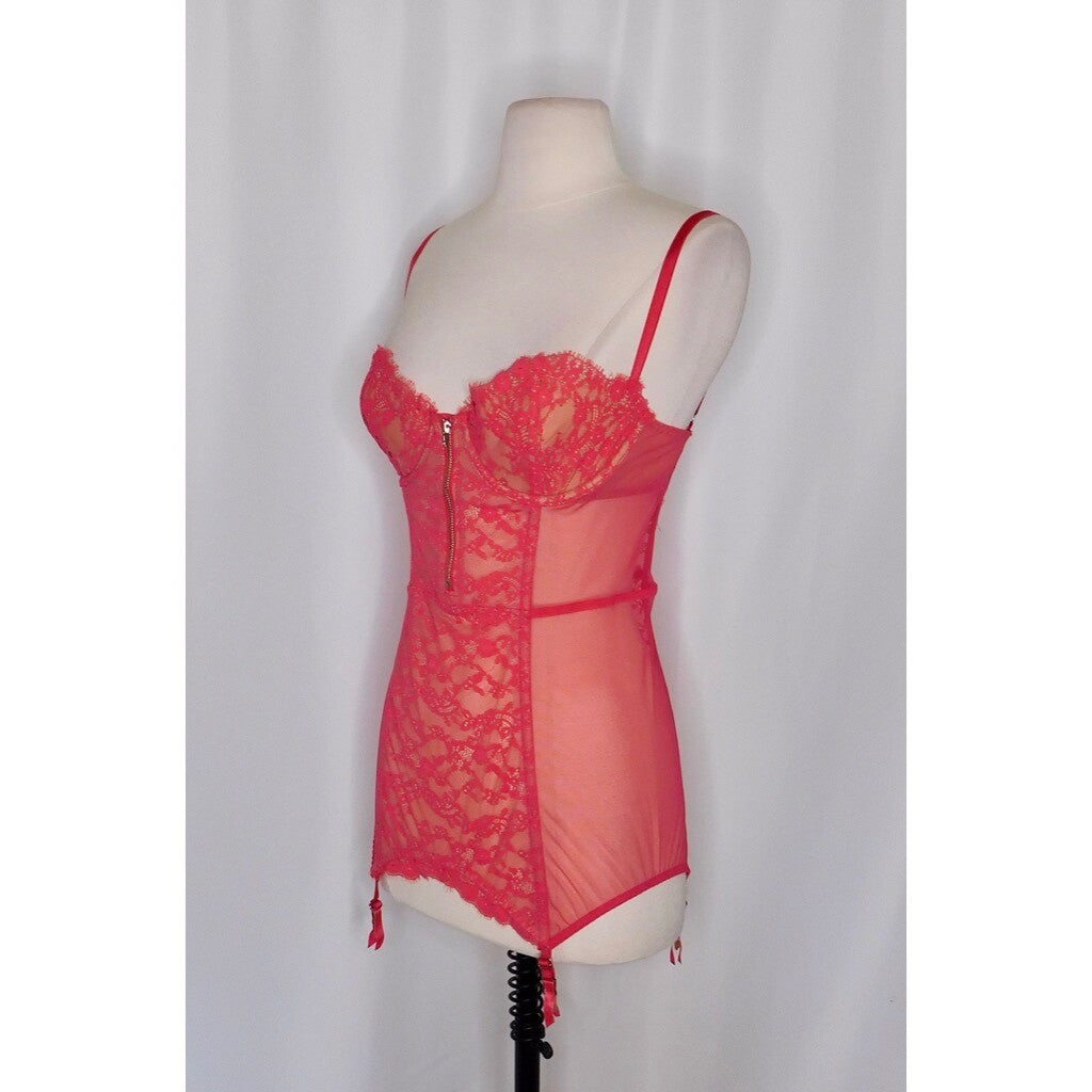 VICTORIA'S SECRET Barbie Hot Pink Lace Corset Bustier Garter Lingerie 34C
