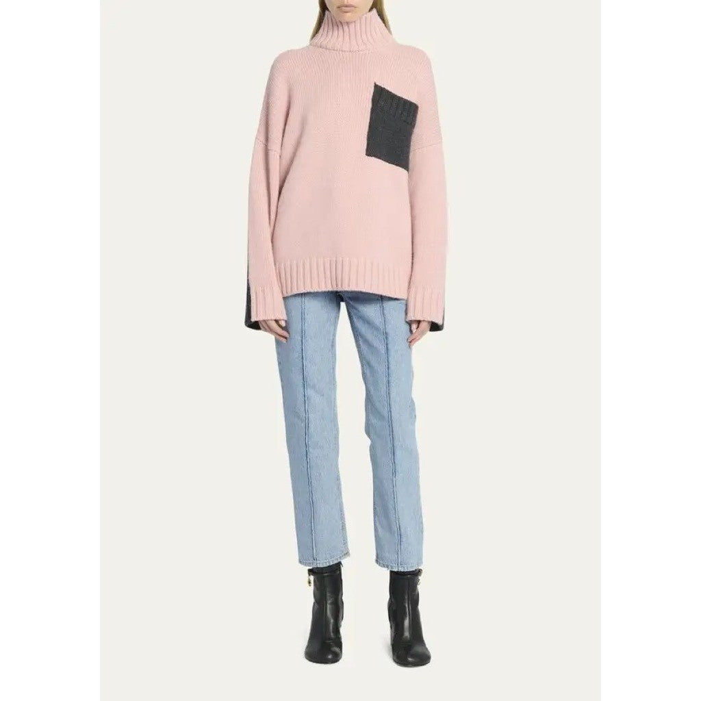 JW ANDERSON Patch Pocket Sweater Pink Grey Pullover Knit Mock Turtleneck Large