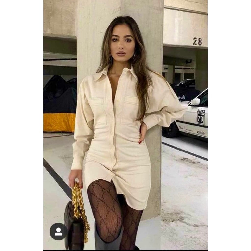 ZARA Natural Cream Shirtdress Mini Shirt Dress Buttons Pockets Twill Small