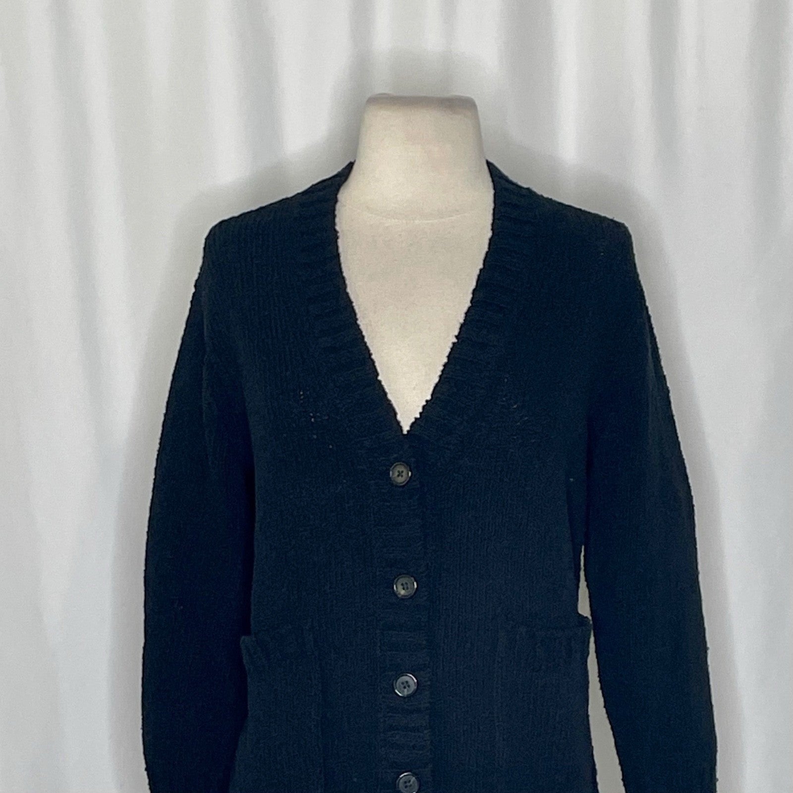 NWT!! J. CREW Marina V-Neck Cardigan Sweater Pockets Solid Black Preppy Medium