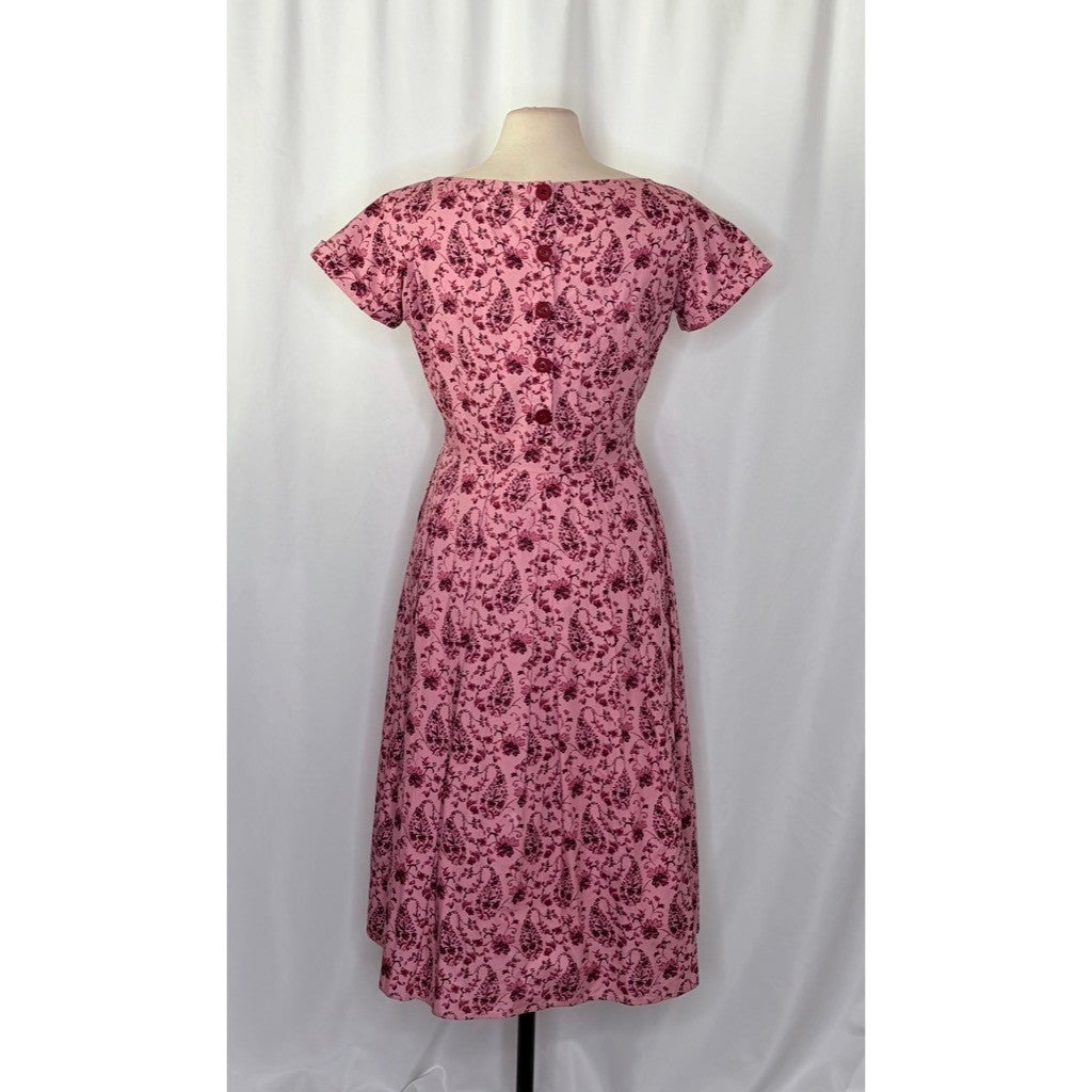 GAL MEETS GLAM Hallie Dress Paisley Floral Pink Purple Box Pleats Pockets Size 8