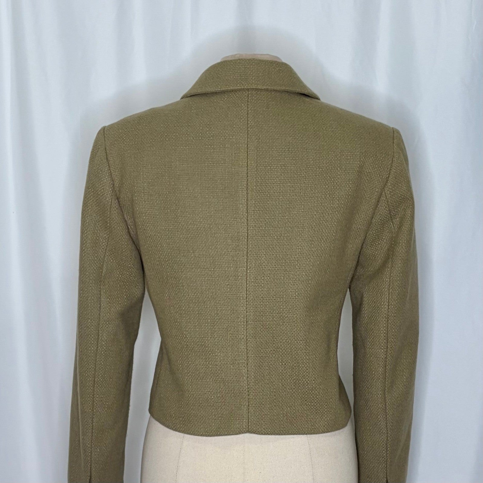By ANTHROPOLOGIE Cropped Blazer Tailored Jacket Moss Green Solid Textured 10