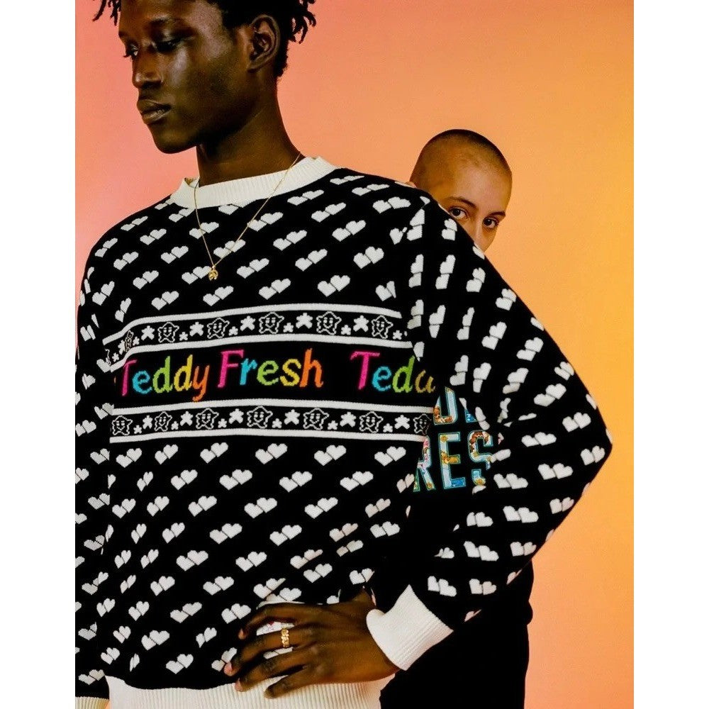 TEDDY FRESH x Care Bears Collab Sweater Hearts Pullover Knit Rainbow Large