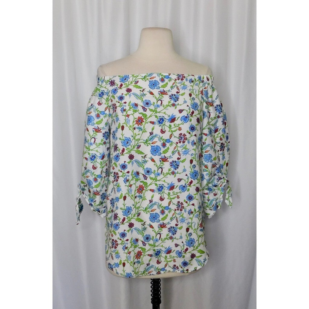 J. MCLAUGHLIN Natasha Tie Sleeve Off Shoulder Floral Top Blouse Summer Small