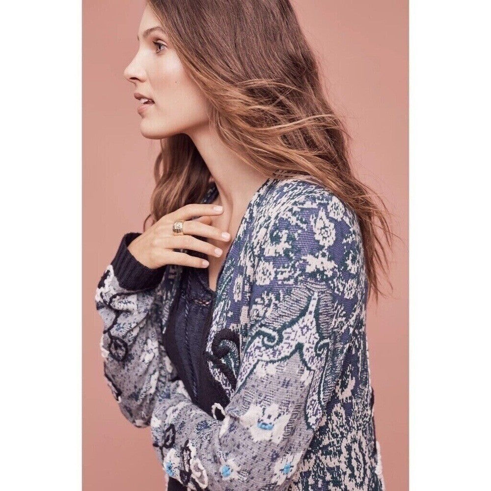 Anthropologie HWR Emmia Hand-Stitched Embroidered Cardigan Sweater Medium