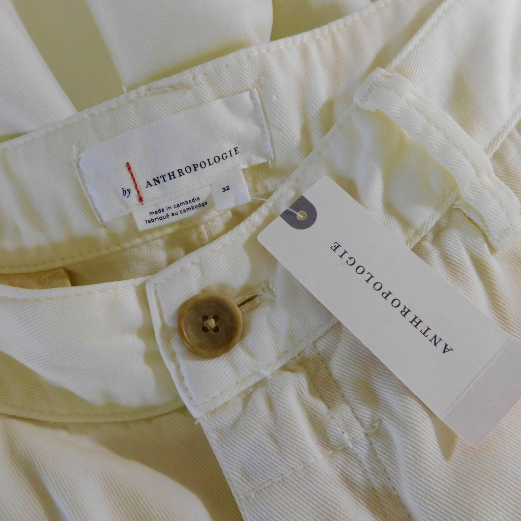 NWT!! ANTHROPOLOGIE Scout Tapered Slim Pants Natural Off White Pockets Size 32