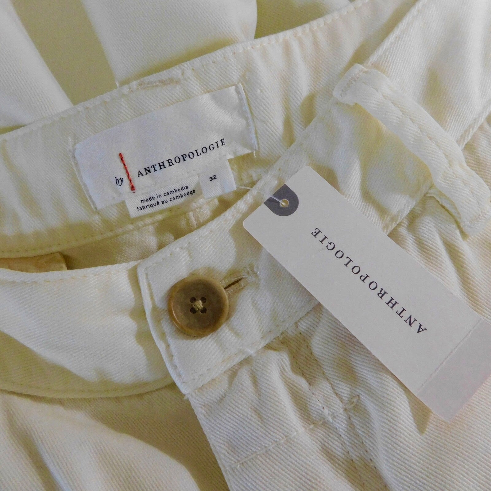 NWT!! ANTHROPOLOGIE Scout Tapered Slim Pants Natural Off White Pockets Size 32