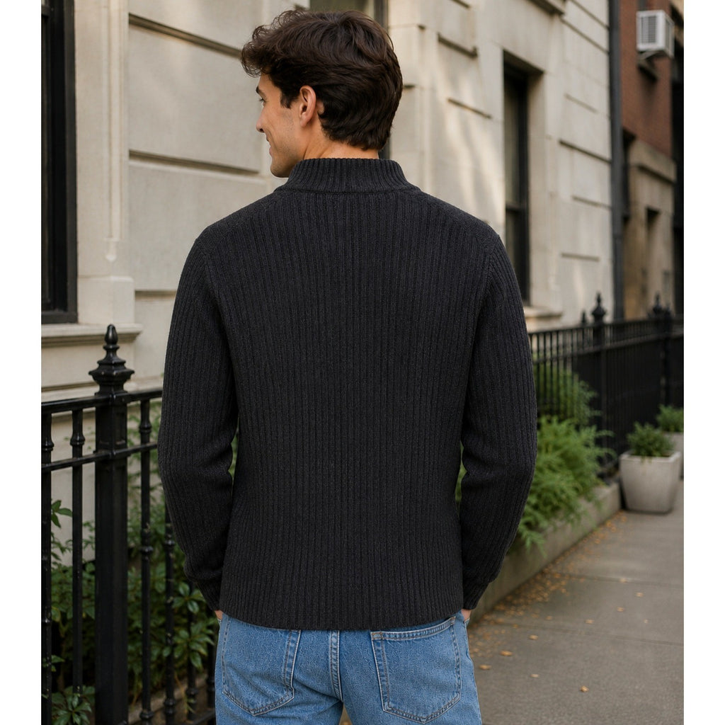 Men's GARNET HILL Washable Cashmere Ribbed Quarter Zip Sweater Charcoal Gray S
