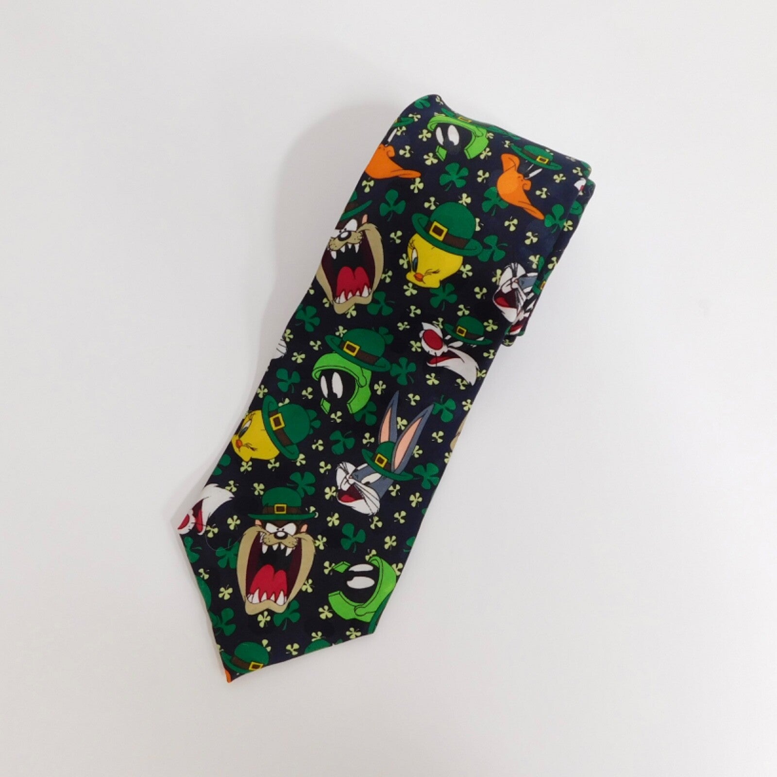 Vintage LOONEY TUNES Mania St. Patrick's Day Cartoon Necktie Tie Shamrock