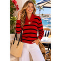Lauren RALPH LAUREN Red Navy Blue Stripe Shawl Collar Sweater Knit Medium