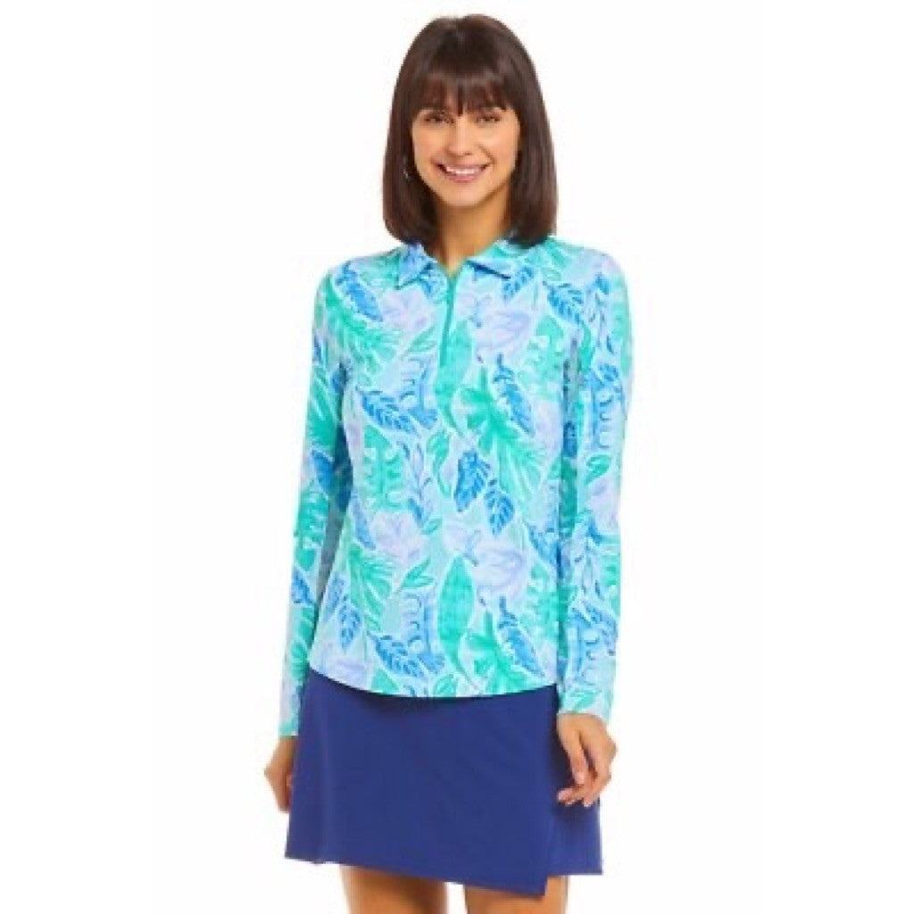 NWT!! IBKUL Mock Neck Long Sleeve Zip Top UPF50 Allison Jade Periwinkle X-Small
