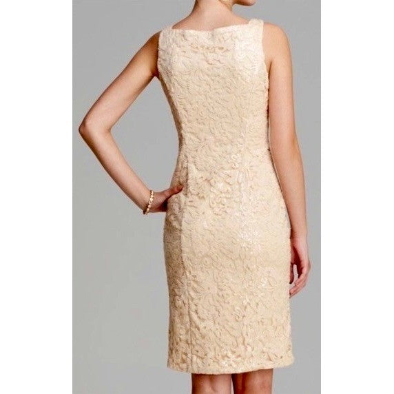 SUE WONG Nocturne Champagne Sequin Sleeveless Party Cocktail Sheath Dress Size 4