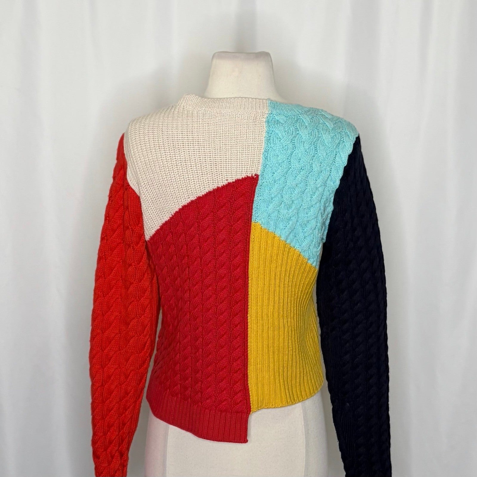 ALICE + OLIVIA Lebell Mixed Knit Cropped Sweater Colorblock Colorful Large