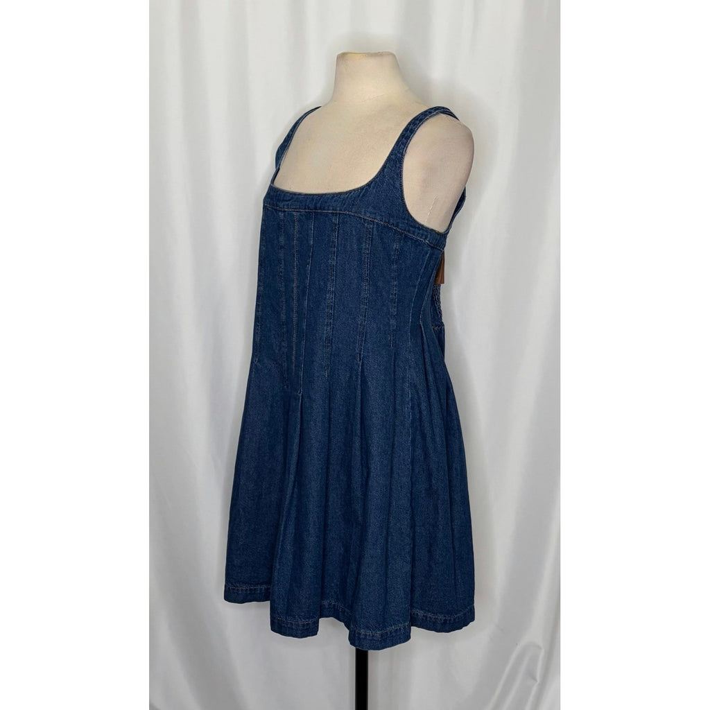 NWT!! REFORMATION Violet Denim Mini Dress Blue Smocked A-Line Skirt Size 12