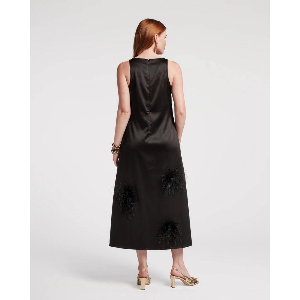 NWT!! FRANCES VALENTINE Feather Maxi Dress Solid Black Party Cocktails Small