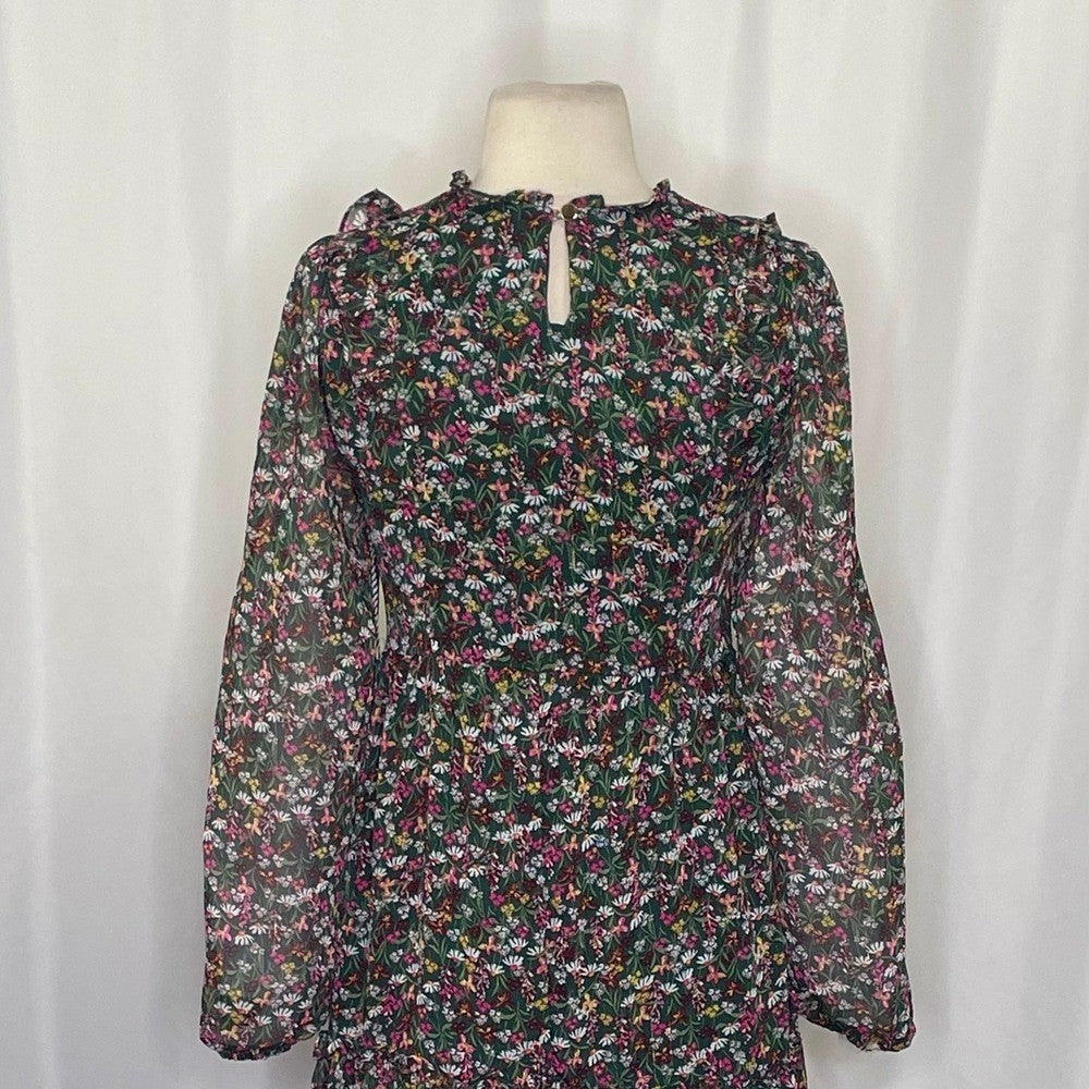 NWT!! DRAPER JAMES RSVP Green Floral Smocked Dress Midi Holidays Party X-Small