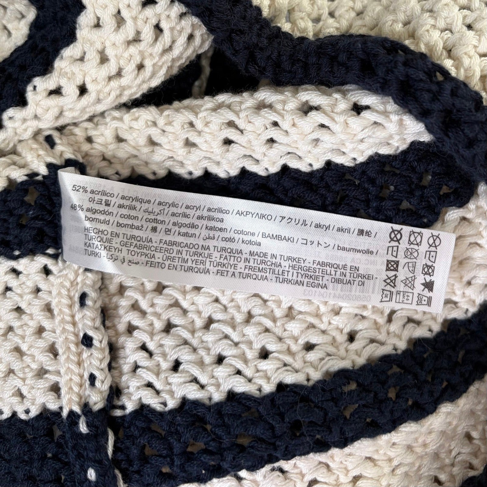 NWT!! ZARA Navy Ivory Striped Pullover Sweater Open Knit Nautical X-Small Small