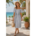 Anthropologie SEEN WORN KEPT Jenna Lurex Stripe Dress Blue White Midi Size 12