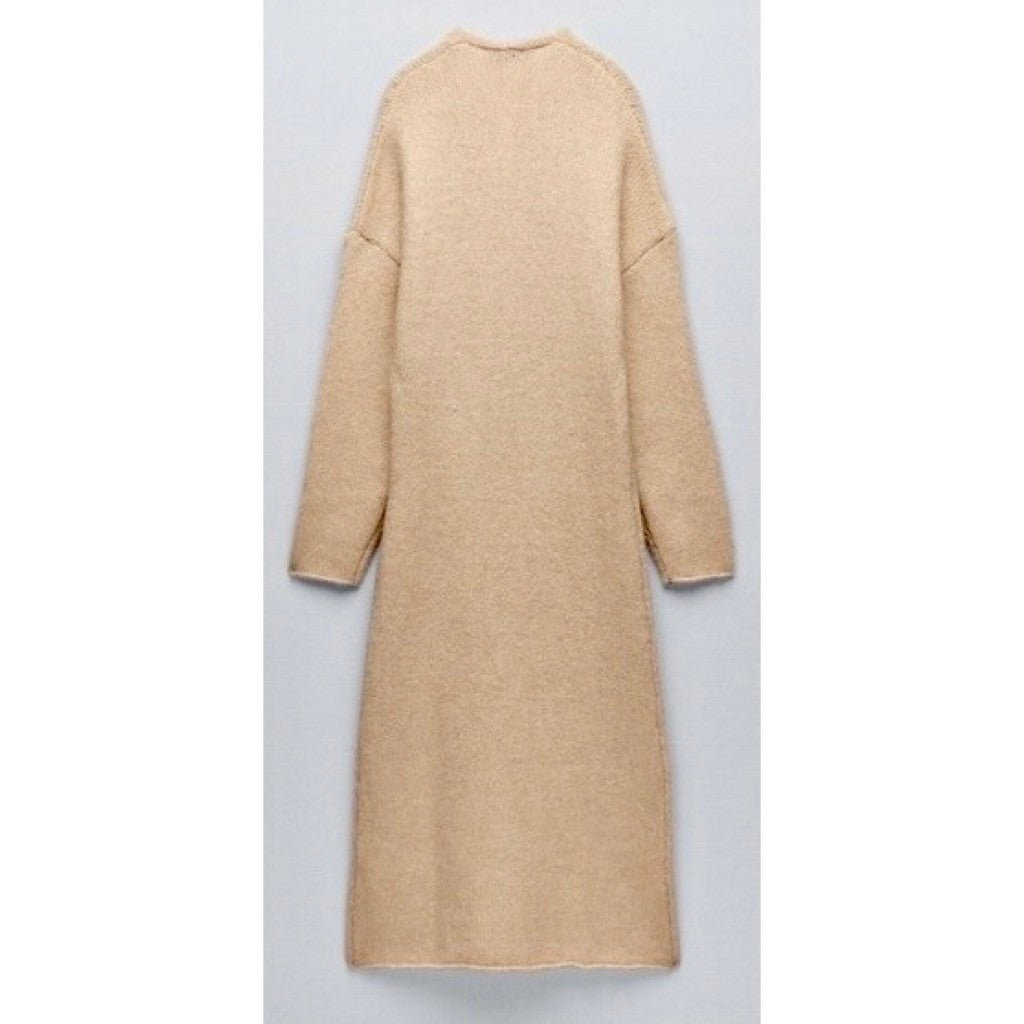 ZARA Alpaca Knit Midi Dress Light Tan Sand Coastal Blogger Favorite Medium