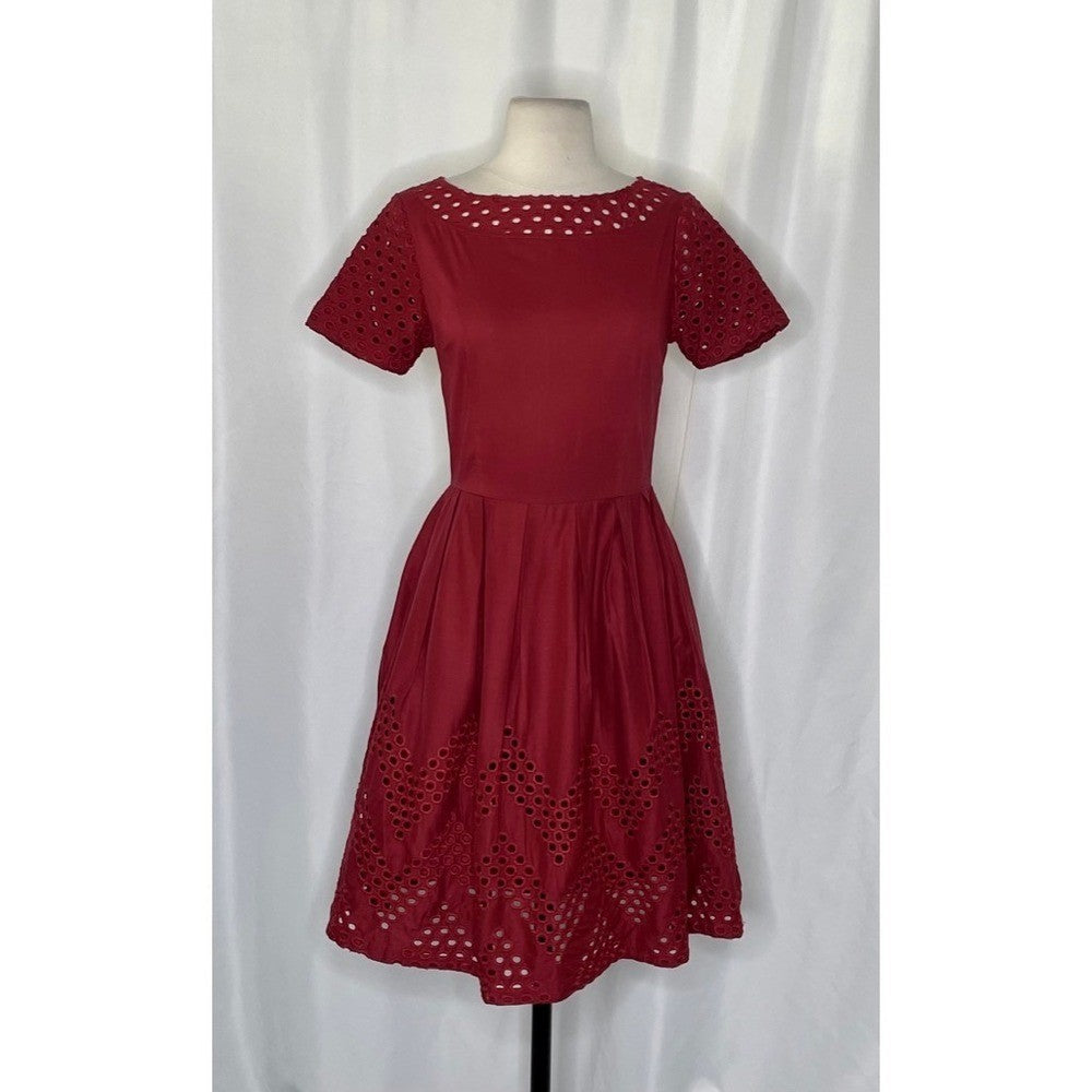 DEAR CREATURES Piper Berry Embroidered Dress Dark Red Embroidered X-Small
