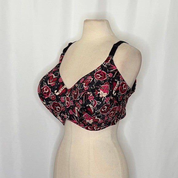 TORRID Curve Dream Tattoo Valentine Floral Hearts Black Wire-Free Bra Size 40H