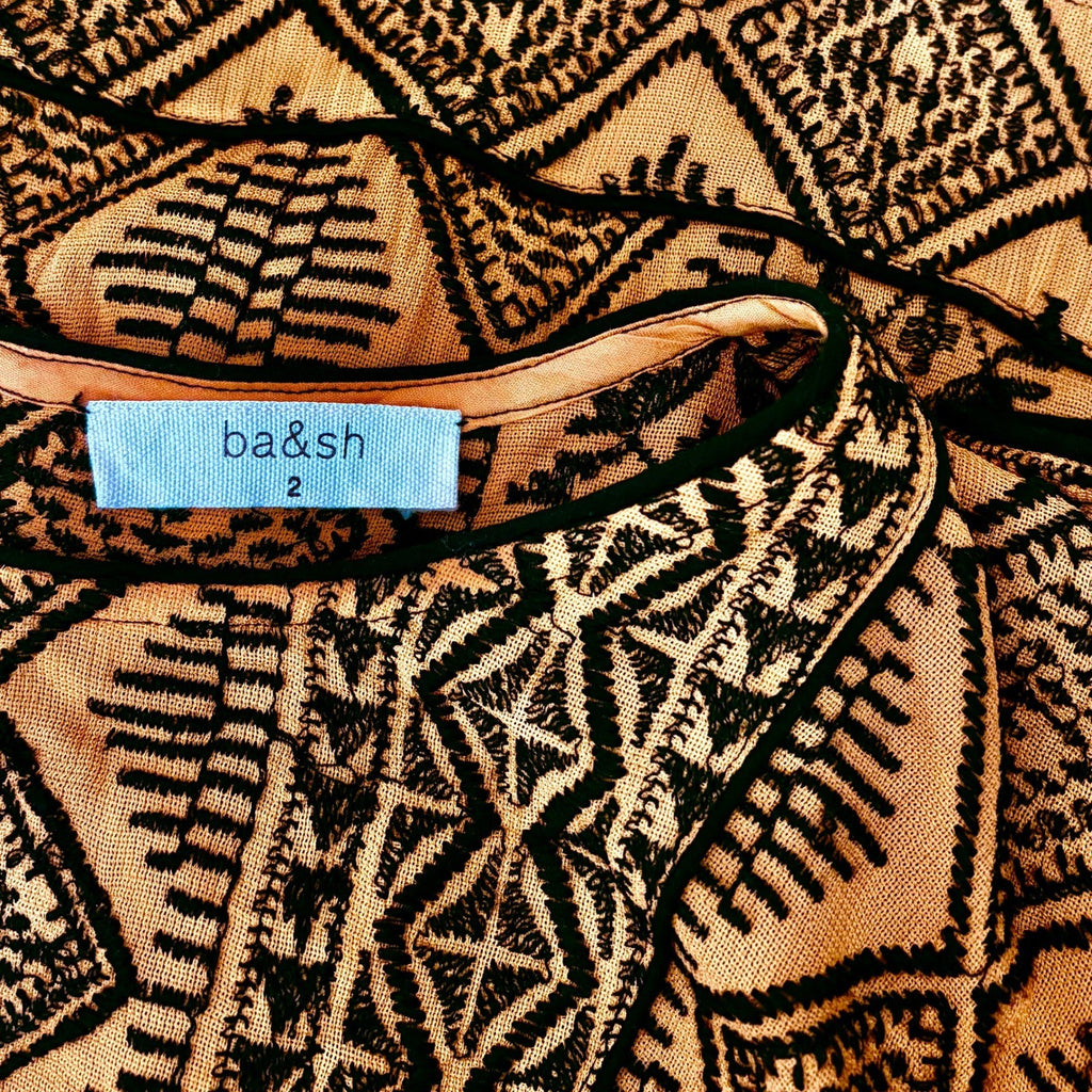 BA&SH Mara Embroidered Geometric Drop Waist Dress Golden Yellow Size 2 / Medium